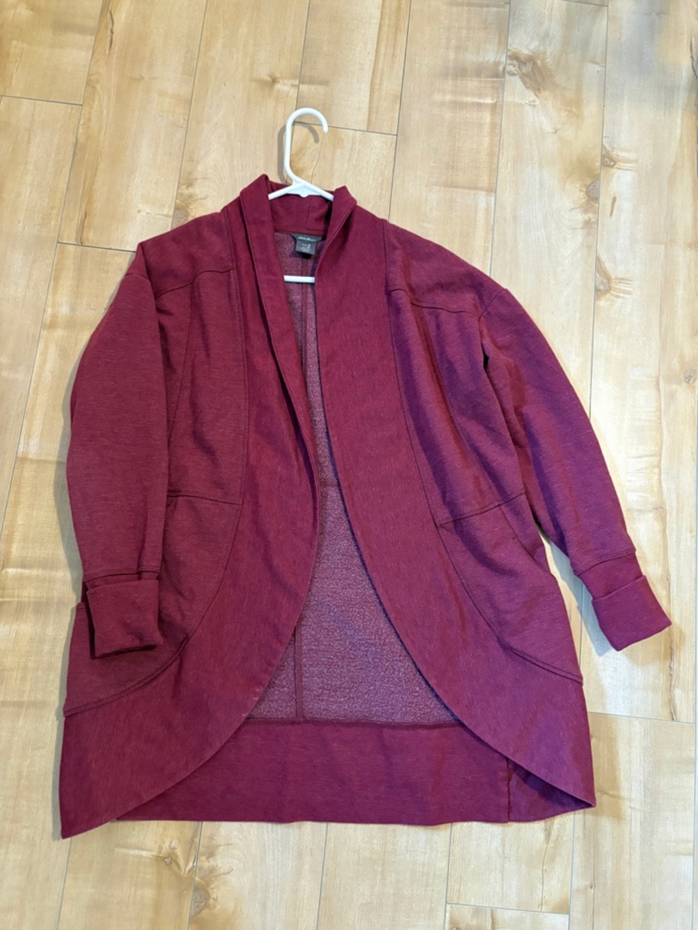 Eddie Bauer Burgundy Open-Front Shawl Collar Cardigan